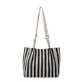 Sac fourre-tout en toile à rayures verticales noires et blanches avec détails dorés - Noir