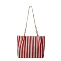 Sac fourre-tout minimaliste en toile à rayures verticales rouges et blanches avec chaîne - Rouge