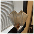 Detail of silver rhinestone mesh tote bag with sparkling crystal net and metal chain - Gold