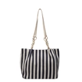 Sac fourre-tout en toile à rayures verticales bleu marine et beige avec chaîne - Bleu