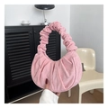 Sac à main chic en velours côtelé rose avec anse plissée et forme lune rétro tendance - Rose