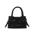 Sac à main minimaliste noir en daim synthétique avec nœuds décoratifs et bandoulière - Noir