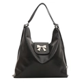 Sac à bandoulière hobo noir brillant pour femme avec un nœud argenté élégant - Noir