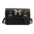 Bolso bandolera de cuero PU negro con costuras blancas y lazo de metal plateado - Negro