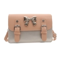 Pink and silver contrast small square bag with metallic bow and buckle details - Pink and Silver