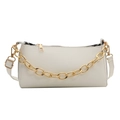 Bolso baguette chic de cuero sintético blanco crema con asa decorativa de cadena de oro - Blanco