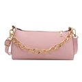 Bolso de hombro rosa minimalista con cadena dorada y correa de cuero ajustable - Rosa