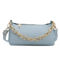 Bolso baguette azul claro en cuero sintético con cadena dorada gruesa y cremallera - Azul
