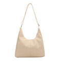 Minimalistische Hobo-Schultertasche aus beigem Kunstleder mit vertikaler Ziernaht - Khaki