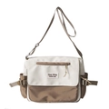 Borsa messenger minimalista in tela color-block con patta e tracolla regolabile per studenti - Kaki