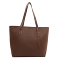 Dark coffee large tote bag in textured leather with FASHION & BAG embossed lettering - Brown