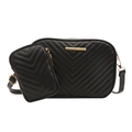 Set borsa a tracolla in pelle PU trapuntata nera con portamonete piccolo coordinato - Nero