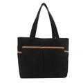 Bolso tote de pana negra con bolsillos marrones, bolso de hombro de lona para oficina - Negro