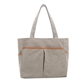 Bolso tote de pana gris con bolsillos laterales y detalles en marrón de estilo informal - Gris