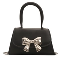 Mini borsa a tracolla nera alla moda con fiocco in metallo argento e catena rimovibile - Nero