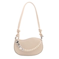 Chic creamy beige crescent shoulder bag with pearl heart chain and knotted strap details - Off White