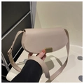 Vintage beige half-moon saddle bag with gold metal clasp and smooth leather texture - Khaki