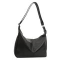 Bolso de hombro media luna negro clásico de piel sintética con correa ajustable y brillo - Sin Adorno / Negro
