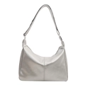 Bolso de hombro plateado metalizado con forma de media luna y correa ajustable - Sin Adorno / Plateado