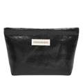 Large black makeup bag with glossy texture and Fashion Bag label for women - Black