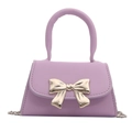 Mini lavender faux leather crossbody bag with a shiny gold metal bow accent - Purple