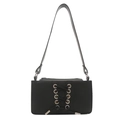 Sac sous le bras noir minimaliste avec laçage décoratif et œillets métalliques sur blanc - Noir