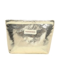 Chic golden makeup bag with a metallic grid texture and FASHION BAG label - Gold