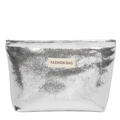 Silver metallic cosmetic bag with snake-skin texture and Fashion Bag label - Silver