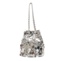 Borsa a secchiello con paillettes argento per donna con tracolla a catena lucida - Argento