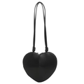 Elegant heart-shaped black leather shoulder bag with dual straps and silver zipper - Black