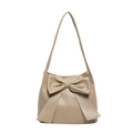 Bolso tote beige de gran capacidad con lazo decorativo y asa de estilo minimalista - Caqui