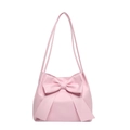 Bolso rosa con lazo grande de cuero sintético con correas dobles y cintas - Rosa