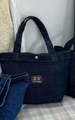 Sac cabas en jean bleu foncé avec écusson vintage numéro 23 et doubles poignées solides - Épaule Bleu Foncé