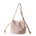 Bolso saco rosa de gamuza sintética con cordón, cadena dorada y logotipo de moda - Sin Adorno / Rosa