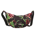 Sac bandoulière style ethnique avec motif de roses rouges et sangle ajustable - Noir