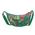 Sac bandoulière demi-lune vert avec motifs floraux traditionnels et sangle réglable - Vert