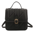 Classic black quilted leather handbag with gold buckle and adjustable shoulder strap - Black