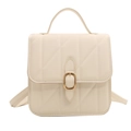 Cream white convertible backpack with V-shaped quilting and gold metal buckle detail - White