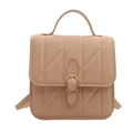 Quilted beige faux leather backpack with gold buckle and top handle for women - Khaki
