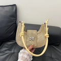 Chic denim crescent bag with a silver butterfly buckle and yellow rope shoulder strap - Khaki