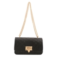 Elegante borsa a tracolla trapuntata nera con catena dorata e fibbia in metallo dorato - Nero