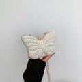 Clutch a farfalla bianca scintillante con paillettes e tracolla a catena dorata - Bianco