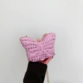 Pink butterfly shaped clutch bag with sparkling sequins and gold chain for women - Pink