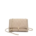 Beige quilted shoulder bag with gold chain strap and elegant small golden ball detail - Khaki