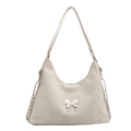 Grande borsa a spalla in morbida pelle bianco crema con dettaglio farfalla in argento - Bianco