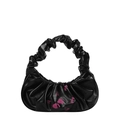 Borsa a mano nera a nuvola plissettata con stampa farfalla rosa e manico arricciato - Nero