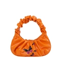 Orange pleated cloud handbag featuring butterfly prints and a stylish ruched handle - Orange