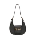 Sac à bandoulière demi-lune noir minimaliste avec boucle dorée sur fond blanc immaculé - Noir