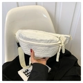Minimalist white pleated waist bag with double zippers and stylish woven pullers - White