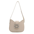 Borsa hobo beige con fibbia di cristalli e finitura in pelle testurizzata - Bianco